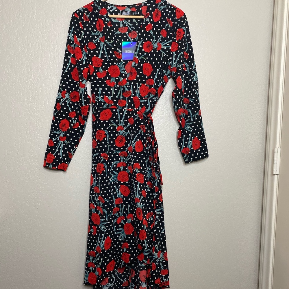 Floral/Polka Dot high low wrap dress